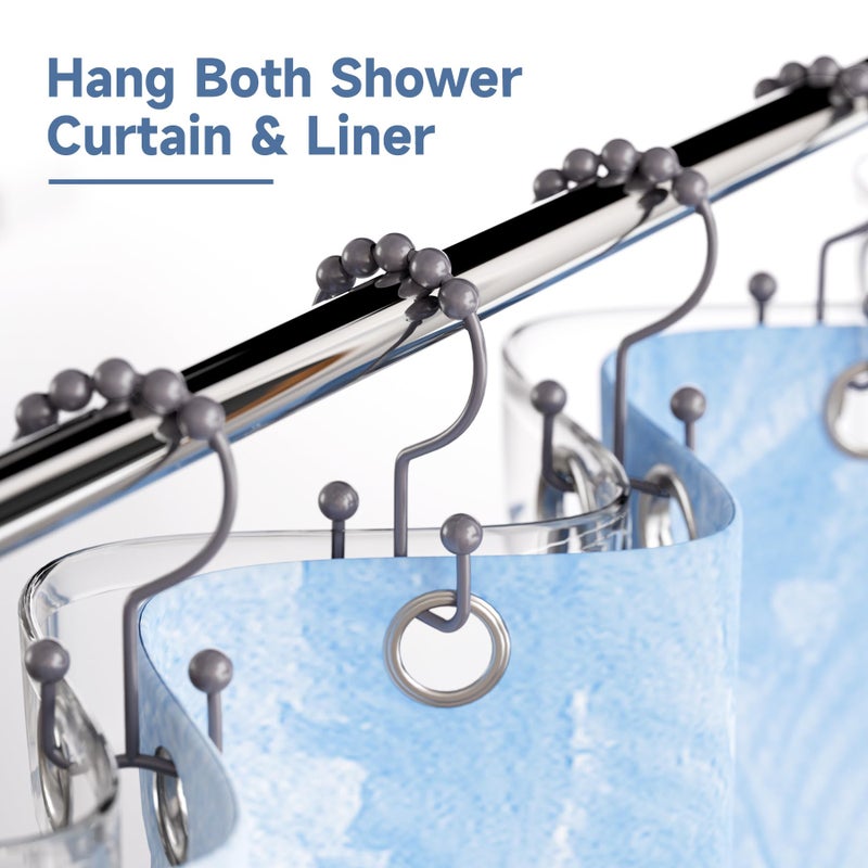 Titanker Shower Curtain Hooks Rings, Rust-Resistant Metal Double Glide Shower Hooks for Bathroom Shower Rods Curtains, Set of 12 Hooks - Neutral Gray - Image 2